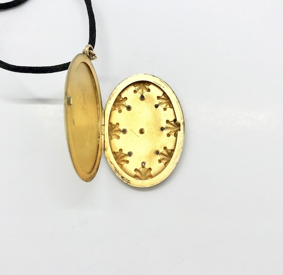 Gold Filled Large Oval Locket with Rhinestones, O… - image 4