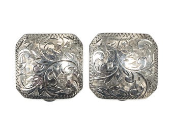 Vintage Siam Sterling Engraved Clip On Earrings