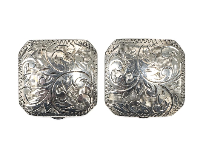 Vintage Siam Sterling Engraved Clip On Earrings