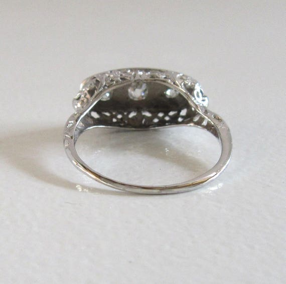 White Gold Diamond Filigree Ring, Edwardian Diamo… - image 3