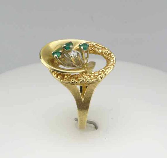 Yellow Gold Emerald and Diamond Ring, Vintage Eme… - image 2