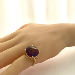 Yellow Gold Amethyst Ring, Vintage Amethyst Ring, Checkerboard Faceted Amethyst, Amethyst Solitaire image 5