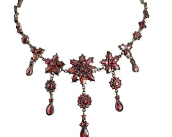 Victorian Garnet Star Drop Necklace: Bohemian Antique Jewelry