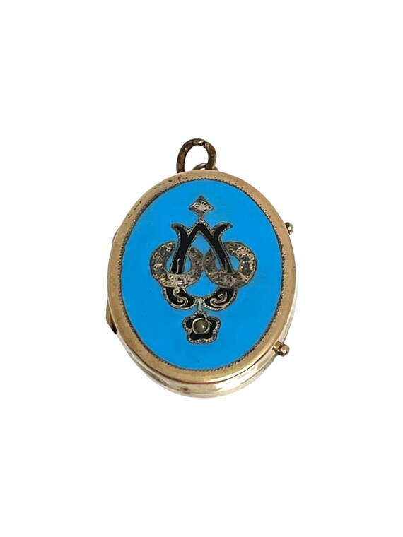 Victorian Blue Enamel Locket, Antique Locket, Yel… - image 3