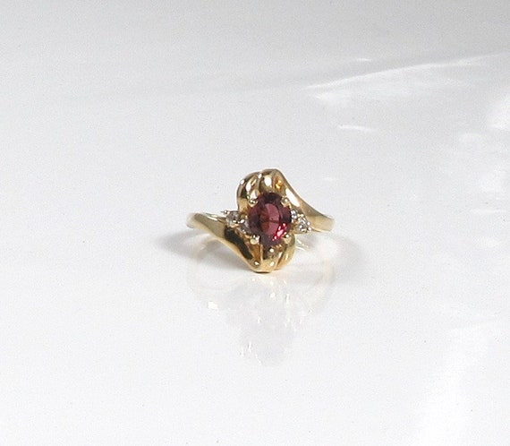 Free Form Garnet and Diamond Ring; Vintage Garnet… - image 1