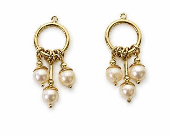 Vintage Elegant Cultured Pearl Dangle Earring Jackets, 14 Karat Yellow Gold