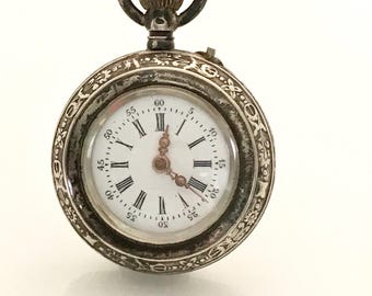 Silver Non Working Open Faced Pocket Watch, Vintage Pocket Watch, Pocket Watch Pendant. Silver Pocket Watch