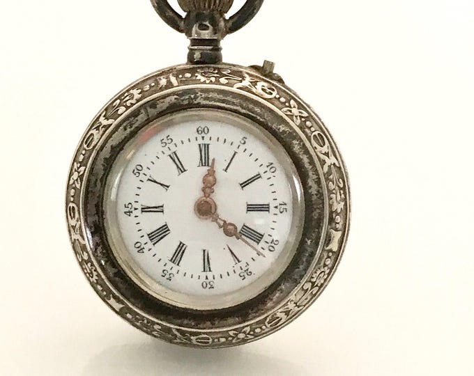 Silver Non Working Open Faced Pocket Watch, Vintage Pocket Watch, Pocket Watch Pendant. Silver Pocket Watch