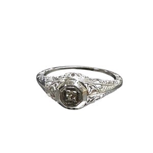 Edwardian Filigree Diamond Ring in 14K White Gold - Elegant Vintage Style