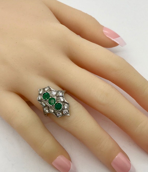 Antique Platinum Emerald and Diamond Ring, Emeral… - image 8