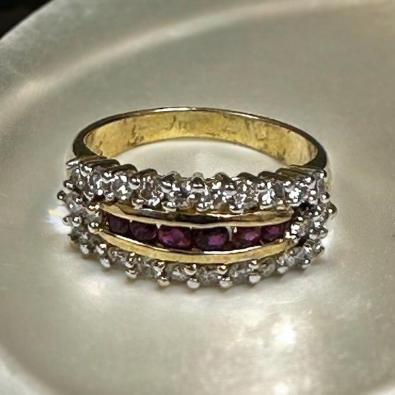 14K Yellow Gold Ruby Diamond Stacking Ring, Estat… - image 10