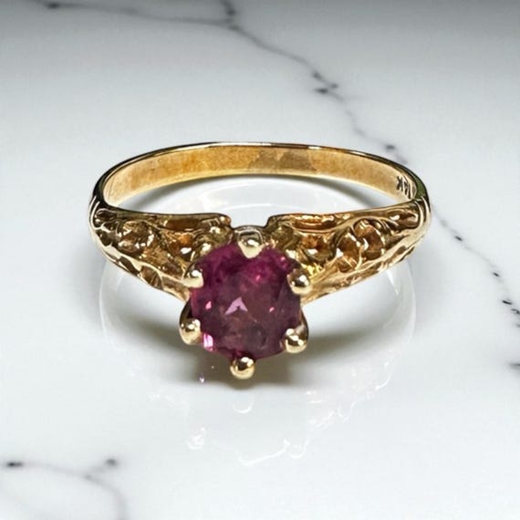 Vintage Ruby Ring, 14k Yellow Gold Filigree, July… - image 7
