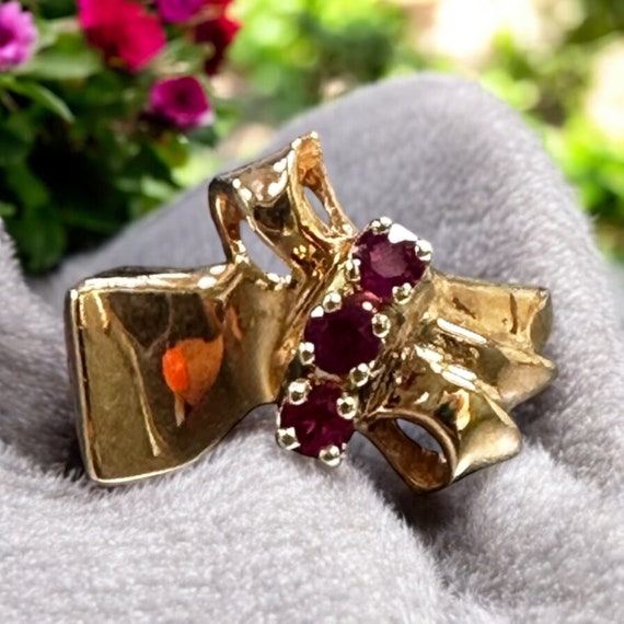 Retro 14k Rose Gold Ruby Ring - July Birthstone - image 8