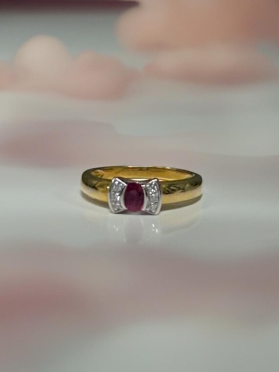 Hallmarked 18K Yellow Gold Estate Ruby and Diamon… - image 9