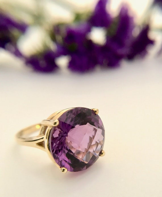 Yellow Gold Amethyst Ring, Vintage Amethyst Ring,… - image 6