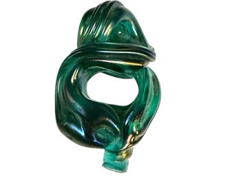 Charles Lotton Silka Art Glass Pendant: Iridescent Green & Purple Handblown Jewelry