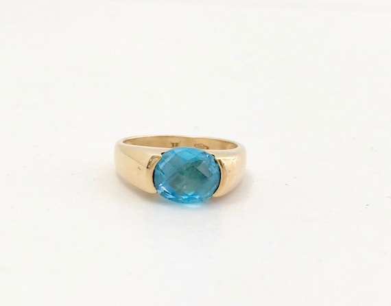 Yellow Gold Blue Topaz Ring, November Birthstone,… - image 1