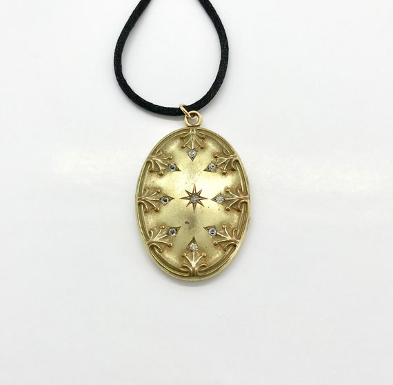 Gold Filled Large Oval Locket with Rhinestones, O… - image 1