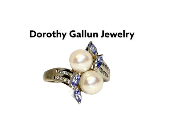 Vintage White Gold Cultured Pearl, Tanzanite and … - image 1