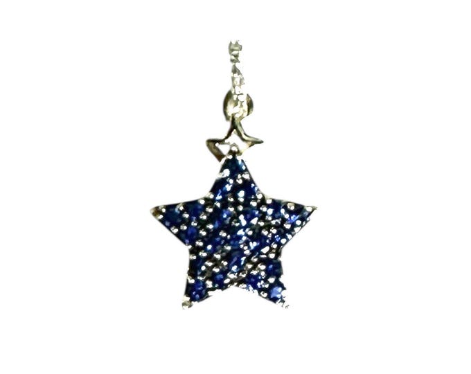 Vintage 10K White Gold Star Pendant: Blue & White Cubic Zirconia