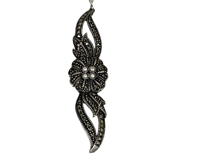 Vintage-Inspired Sterling Silver Pendant with Faux Pearl & Marcasite - Judith Jack Designer Piece