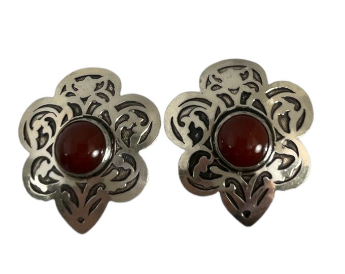 Sterling Silver Carnelian Clip On Earrings, Clip On Earrings, Vintage Carnelian Earrings, Vintage Clip On Earrings