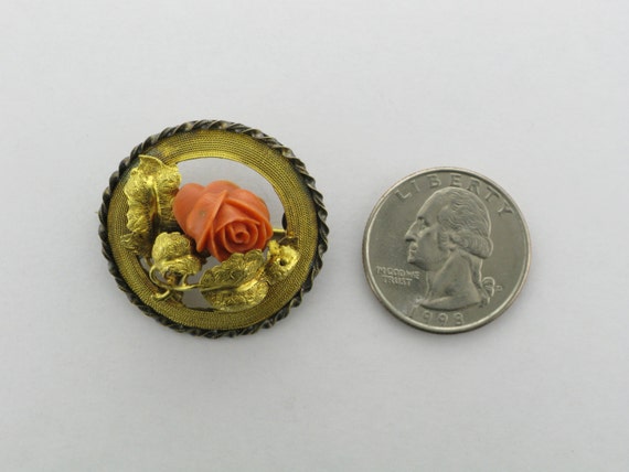 Coral Pin with Carved Coral Rose; Gold Coral Pin;… - image 3
