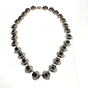 Vintage Sterling Silver Black Onyx Marcasite Link Necklace