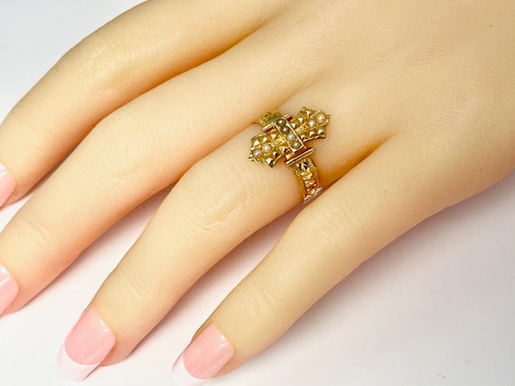 Yellow Gold Seed Pearl Ring, Victorian Style Ring… - image 9