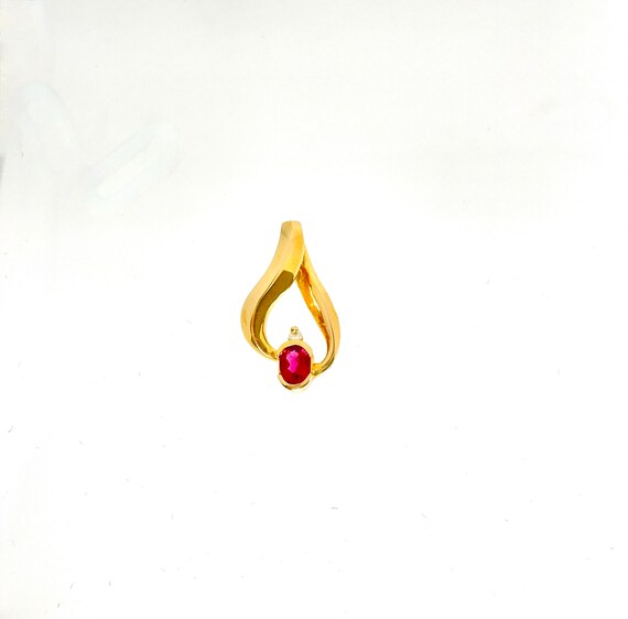 Vintage Yellow Gold Garnet and Diamond Pendant, Y… - image 2