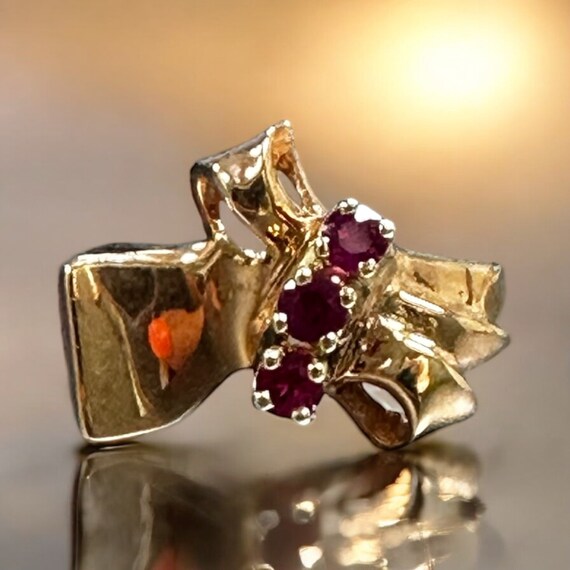 Retro 14k Rose Gold Ruby Ring - July Birthstone - image 9