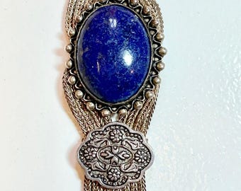 Vintage Sterling Silver Lapis Lazuli Tassel Necklace