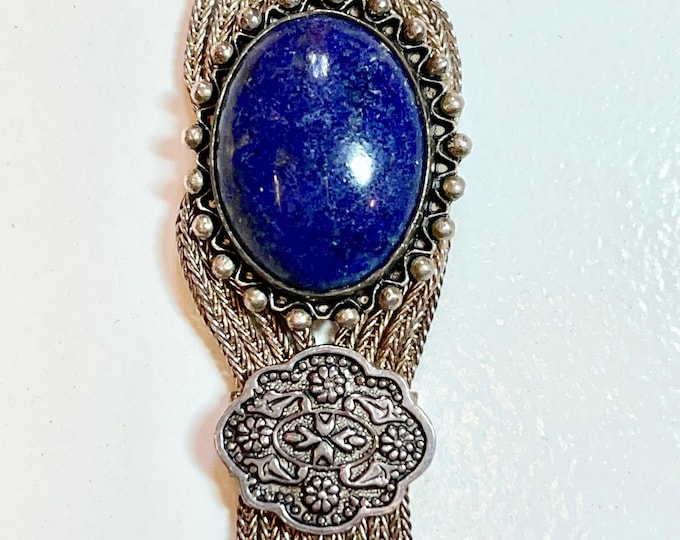 Sterling Silver Vintage Lapis Lazuli Necklace, Vintage Lapis Necklace, Lapis Chain Necklace, Multi Strand Sterling Necklace