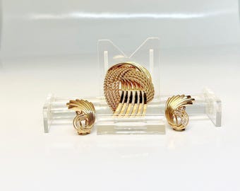 14k Yellow Gold Braided Pin and Clip-on Earring Set