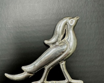 Hallmarked Mexican Sterling Silver Roadrunner Brooch with Sleek Mid Century Modern Southwest Bird Pin