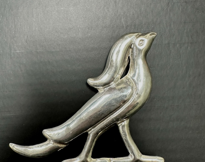 Hallmarked Mexican Sterling Silver Roadrunner Brooch with Sleek Mid Century Modern Southwest Bird Pin