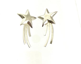 Vintage Designer Earrings, Ture Earrings, Clip On Star Earrings, Shooting Star Earrings, Sterling Silver Shooting Star Earrings