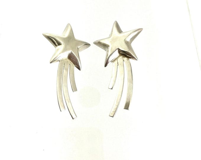 Vintage Designer Earrings, Ture Earrings, Clip On Star Earrings, Shooting Star Earrings, Sterling Silver Shooting Star Earrings