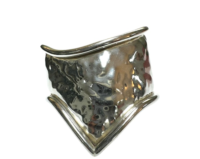 Vintage Stylized Hammered Sterling Silver Cuff Bracelet, Estate Jewelry