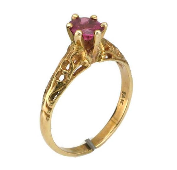 Vintage Ruby Ring, 14k Yellow Gold Filigree, July… - image 3