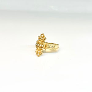 Yellow Gold Seed Pearl Ring, Victorian Style Ring, Victorian Pearl Ring, Victorian Style June Birthstone Ring image 3