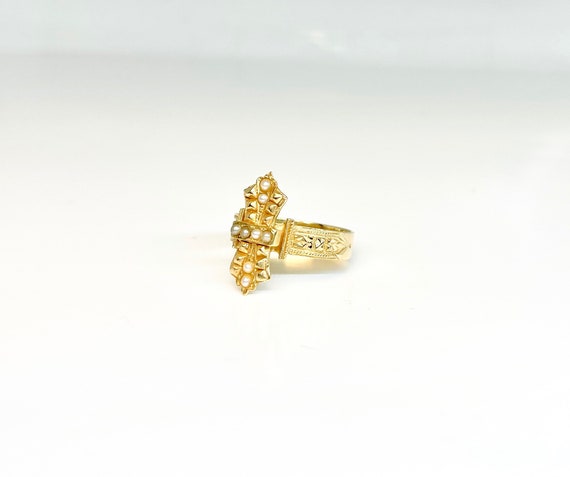 Yellow Gold Seed Pearl Ring, Victorian Style Ring… - image 3