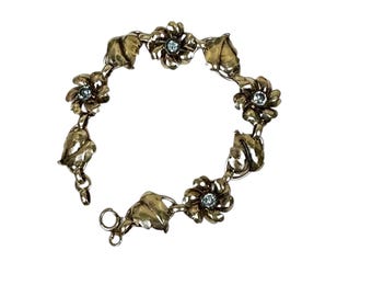 Nature Inspired Gold Filled Bracelet with Blue Glass Flower Detail