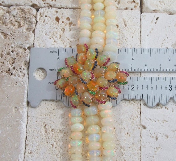 Triple Strand Opal Necklace: Sapphire, Ruby, Emer… - image 10