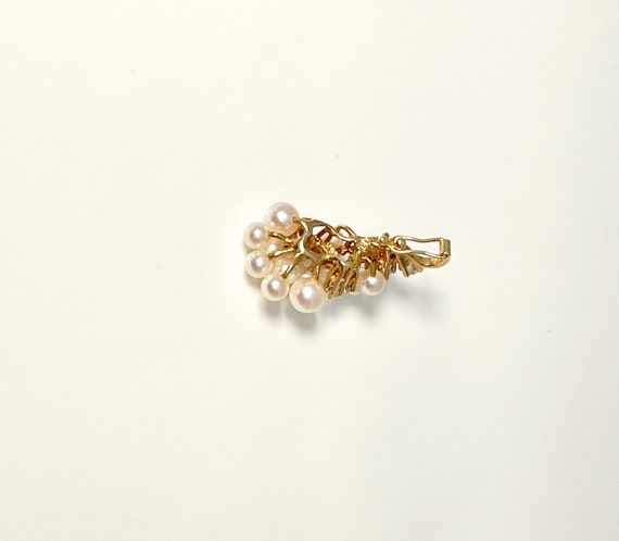 Vintage Yellow Gold Cultured Pearl and Diamond Pe… - image 5