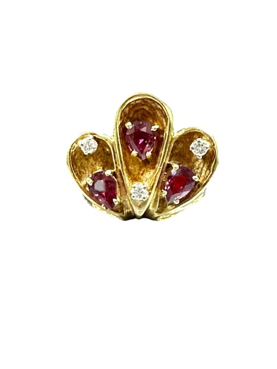 Vintage 14k Yellow Gold Ruby and Diamond Ring - J… - image 1