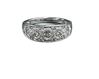 Elegant Vintage White Gold Diamond Stacking Ring or Wedding Ring
