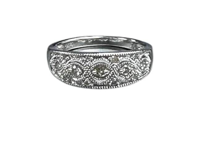 Elegant Vintage White Gold Diamond Stacking Ring or Wedding Ring