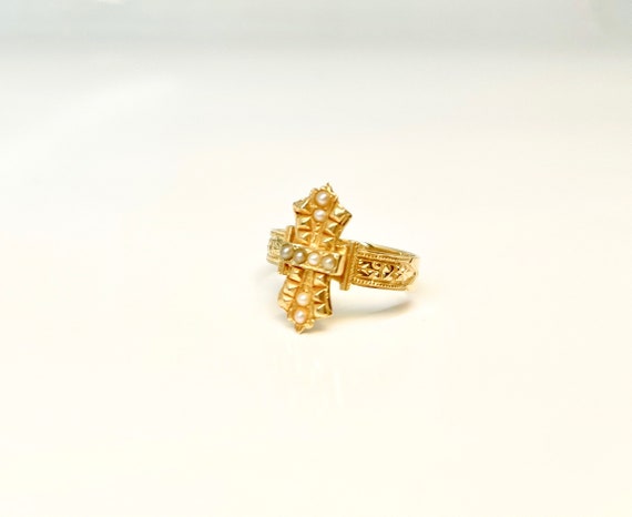 Yellow Gold Seed Pearl Ring, Victorian Style Ring… - image 6
