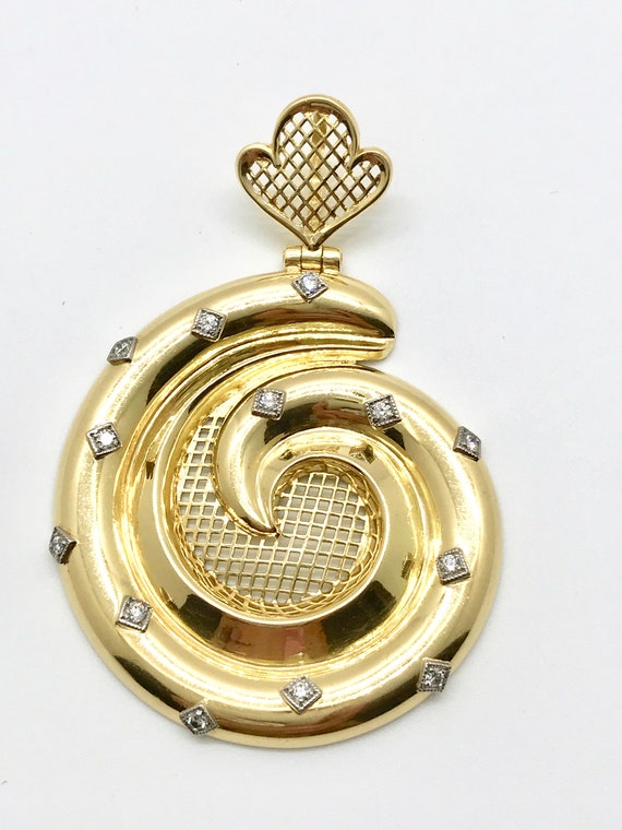 Yellow Gold and Diamond Spiral Design Pendant, Vi… - image 2